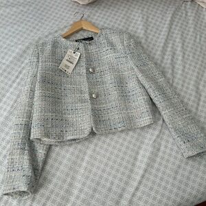 NWT Zara Women's Blue Tweed Jacket